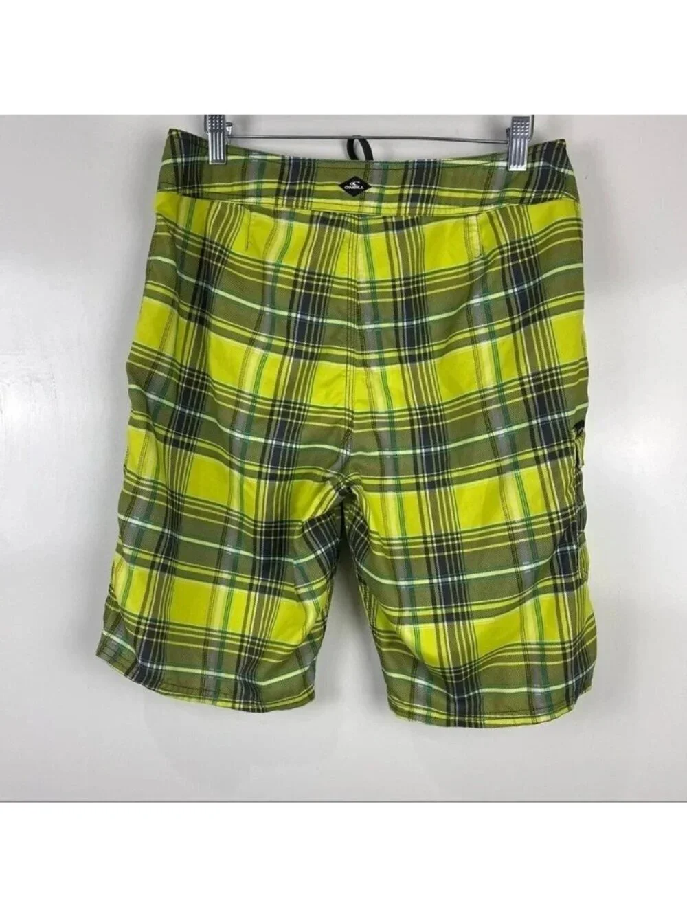 O'Neill Yellow Plaid Board Shorts Men's Swim Trunks Size 32 Surf Beach